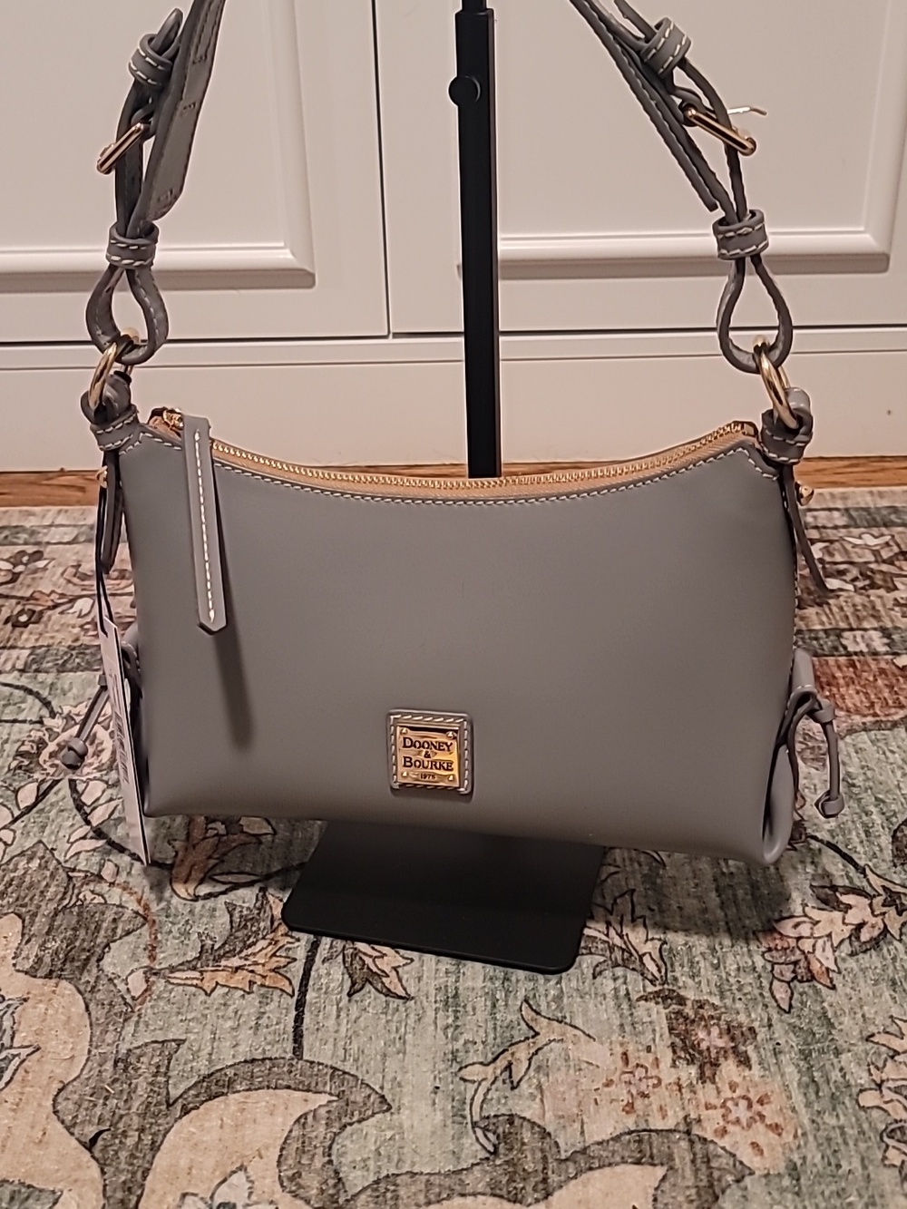 Dooney & Bourke Smoke Color Leather Shoulder Bag with Gold Hardware